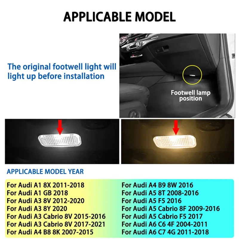 Feux de sol LED pour Audi, Feux d'escales de voiture, A4, B5 Gods, B7, B8, A1, 8X, A3, 8V, 8P, 8L, Horizon, C5, C6, C7, A5, A7, A8, TT, Q3, 8U, Q5, 8R, Q7, Q8