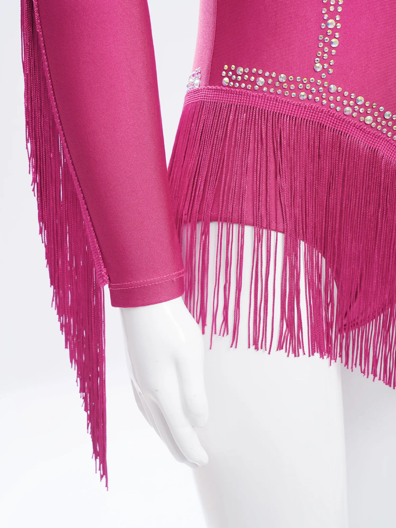 أطفال بنات فستان رقص اللاتينية كم طويل الراين شبكة شرابات يوتار للتزلج على الجليد تشا تشا تانجو سامبا رومبا قاعة الرقص