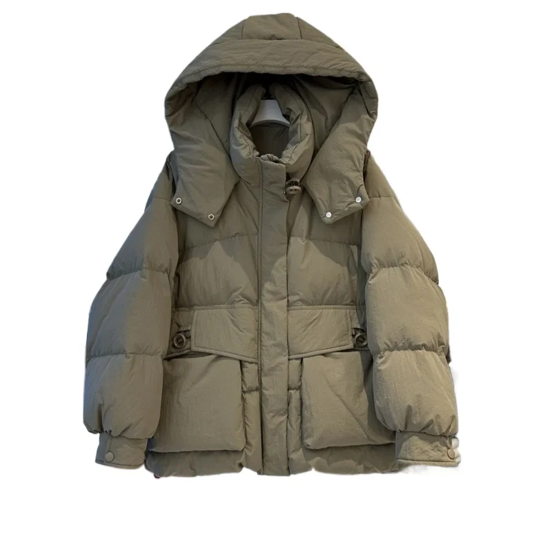 

Winter New Arrival Petite Korean Style Down Coat Women's Thickened Hooded Short Length White Duck Down Loose Fashion Off-Season