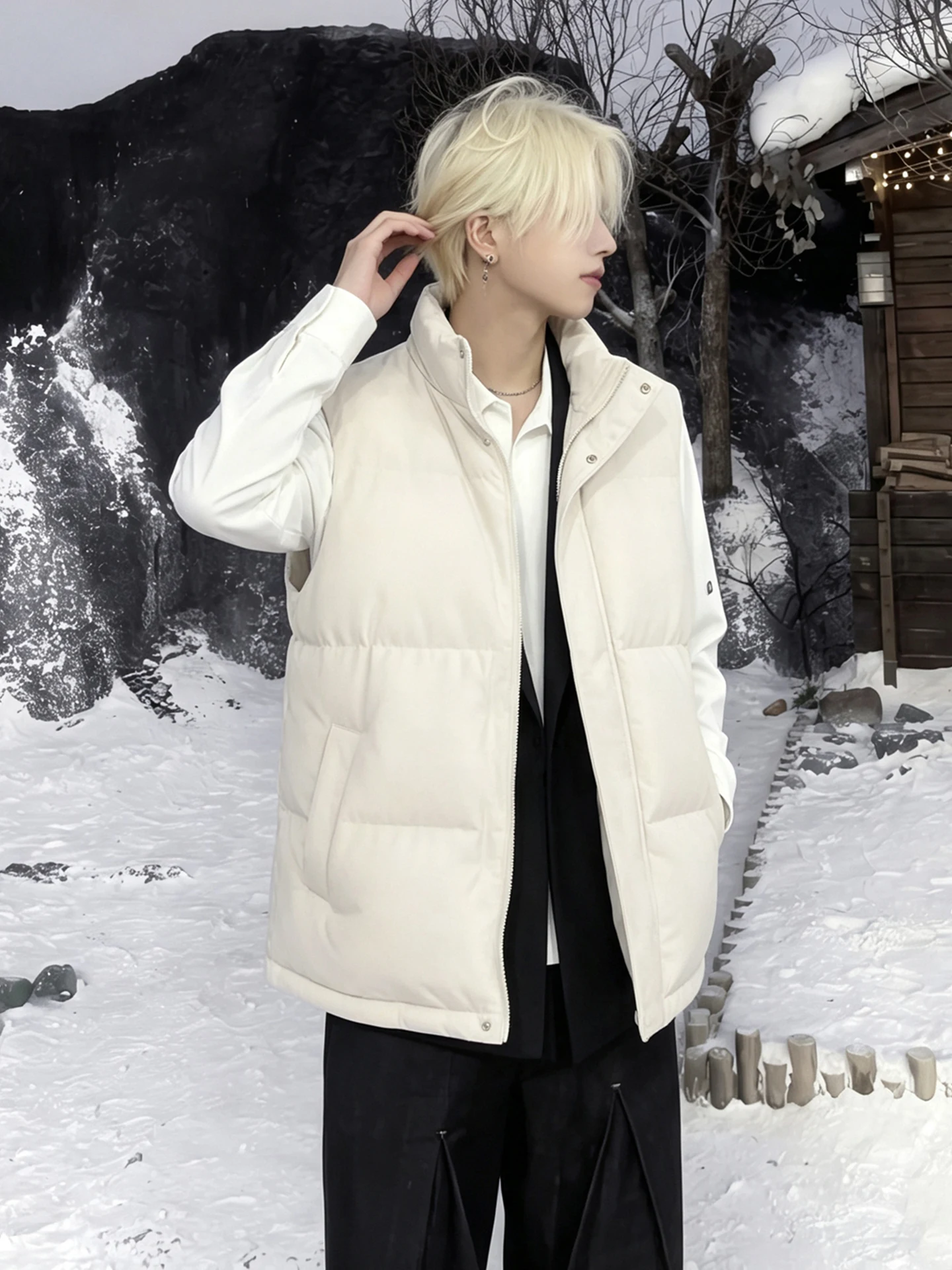 Winter Outdoor Cold-resistant Cotton Vest Men's Loose Casual Large Size Teenagers Stand Collar Cotton Jacket Warmth Fashion