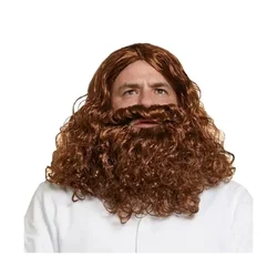 Jesus Wig and Beard Long Set Brown Religious Biblical Men's Fancy Dress Accessory at Wholesale Price Cosplay Anime Party Wigs