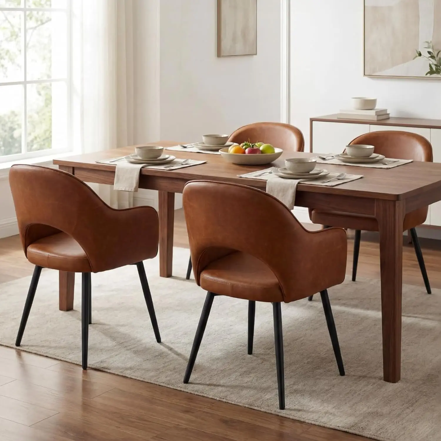 

Комплект из 4 поворотных кресел с подлокотниками из искусственной кожи, черные металлические ножки, для небольшого стола, домашнего офиса, столовой, коричневый, на заказ