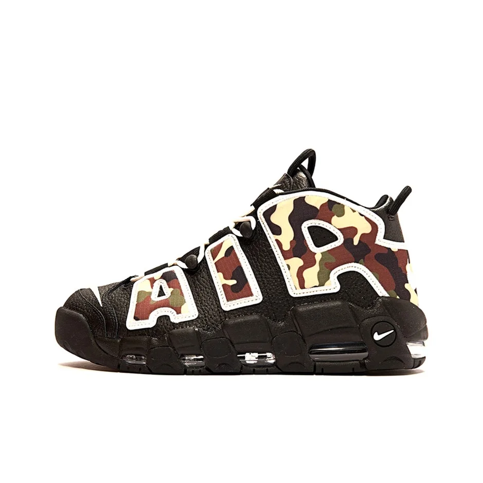 Nike Air More Uptempo Camo Comfortable Mid top Basketball Shoes Men's Black Camouflage CJ6122-001