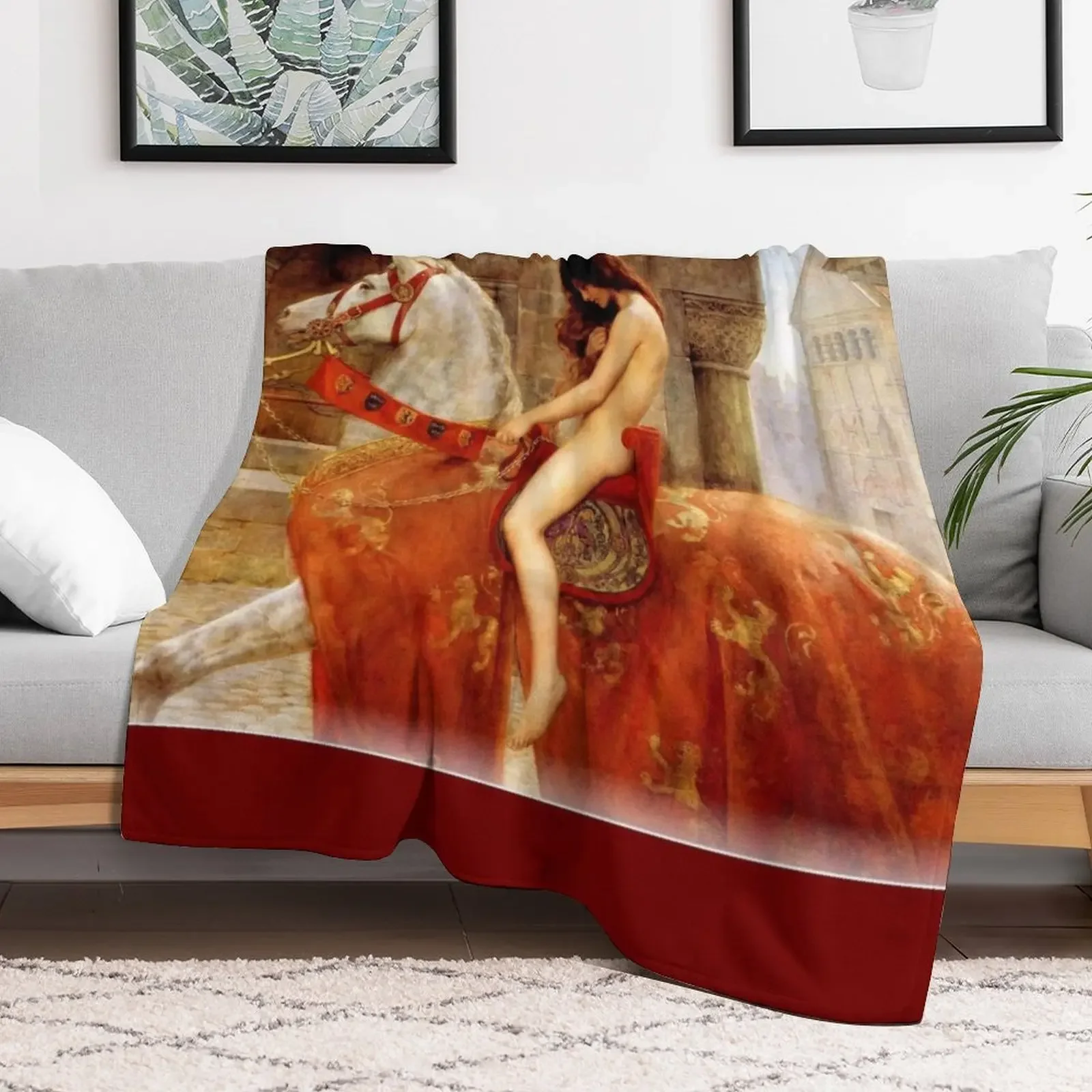 LADY GODIVA : Vintage 1897 Portrait by John Collier Print Throw Blanket Spring Fall Cozy Throw Blanket for Couch