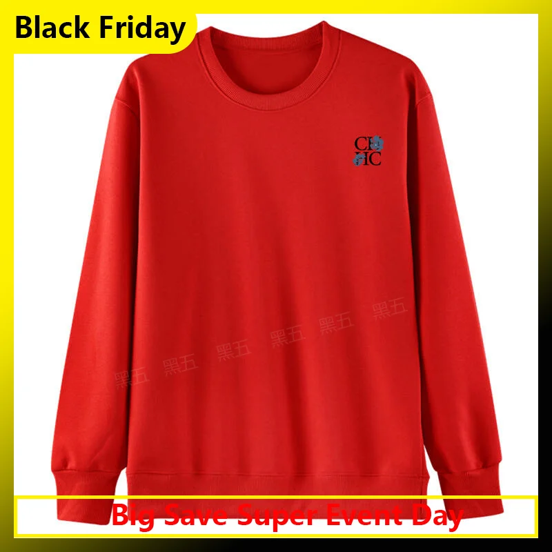 

CH Print Black Hoodie Round Neck Long Sleeve Loose Fit Comfortable Cotton Streetwear Unisex Casual Top For Daily Wear