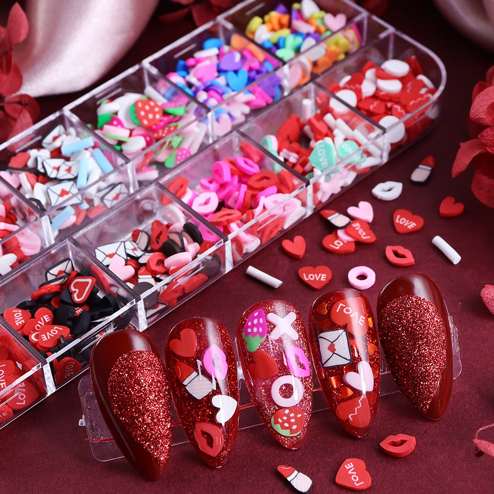 발렌타인 데이 네일 아트 장식 사랑의 하트 립스틱 소프트 클레이 슬라이스 귀여운 Y2K 매니큐어 액세서리 발렌타인 네일 디자인