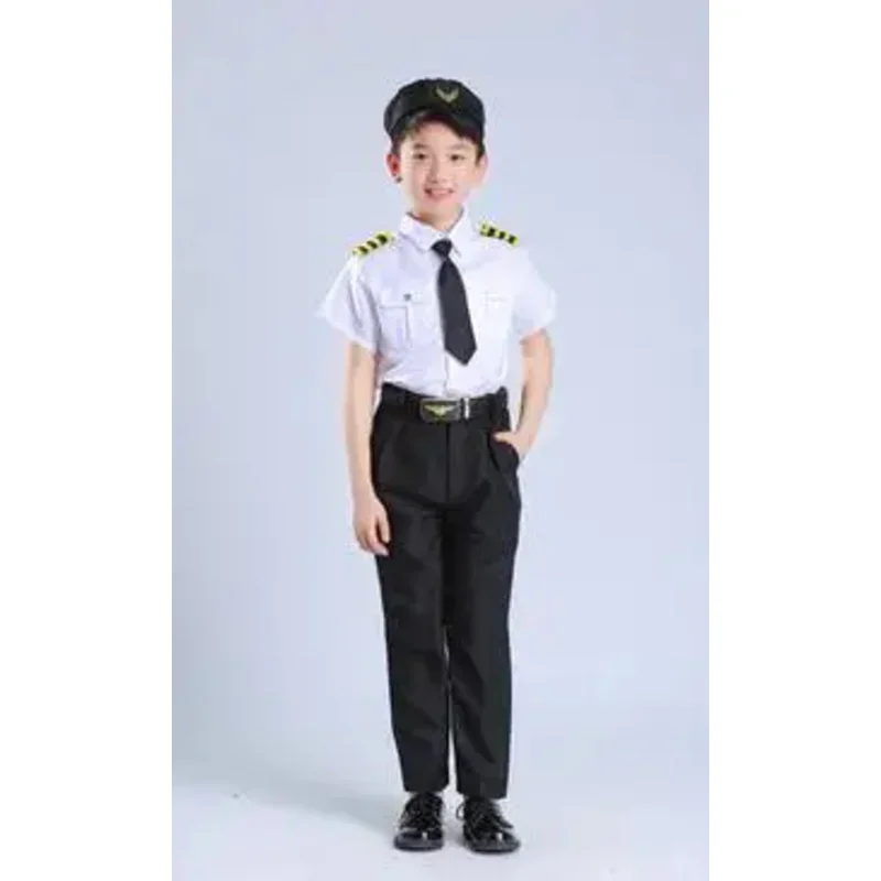 Uniforme de photographie d'avion pour enfants, uniforme de pilote d'hôtesse de l'air, service d'Halloween, vêtements de paupières, filles et garçons, MN11