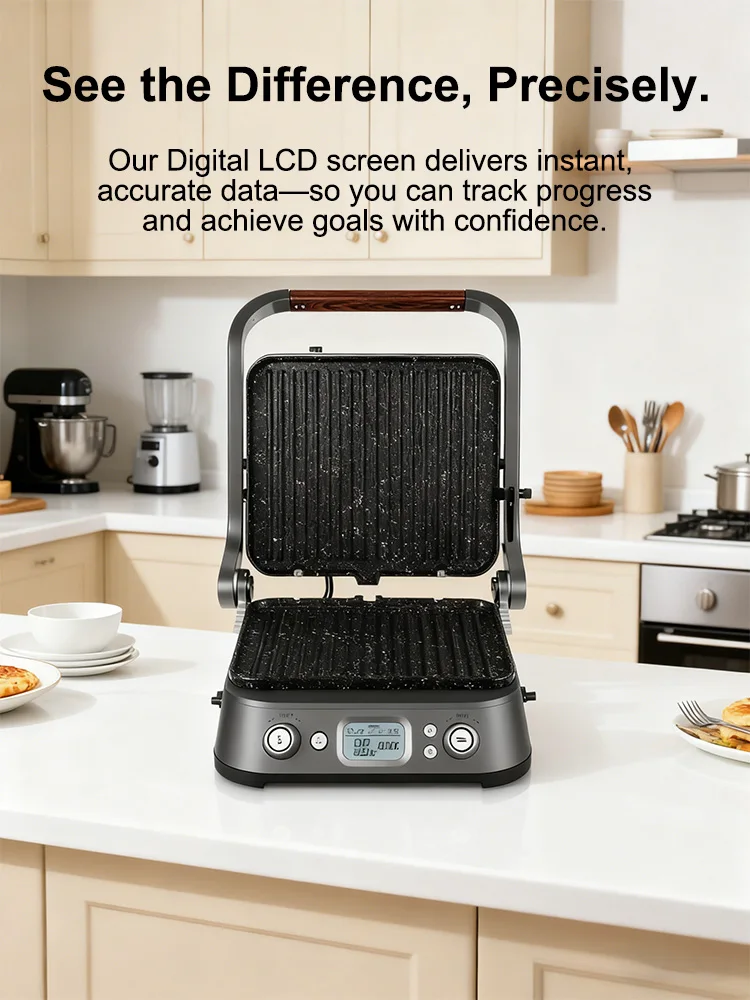 Electric Grill Sonifer SF-6206 1800W LCD Display 6 Programs Non Stick Plate Contact Grill with Timer for Home Kitchen BBQ