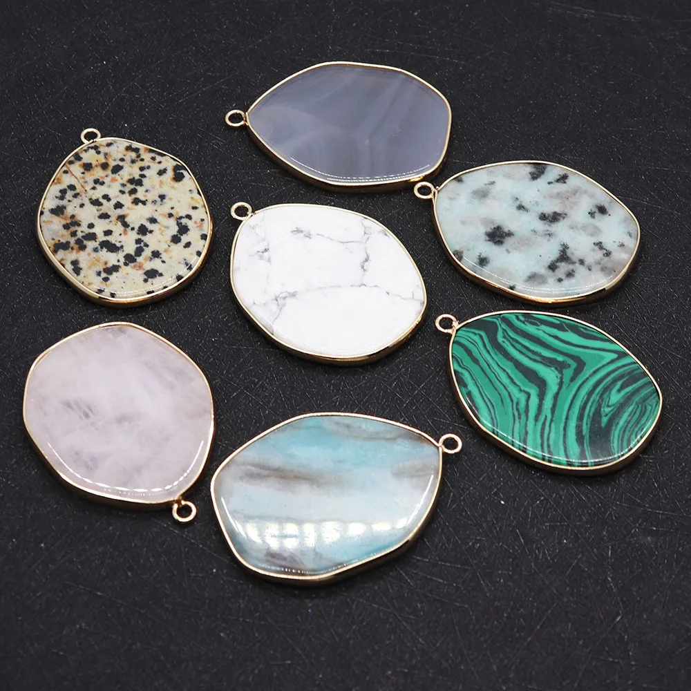

1 Pc Natural Malachite Howlite Clear Quartz Pendants Irregular Gold-Edged Wrapped Charms Handmade Necklace Accessroy 30x45mm