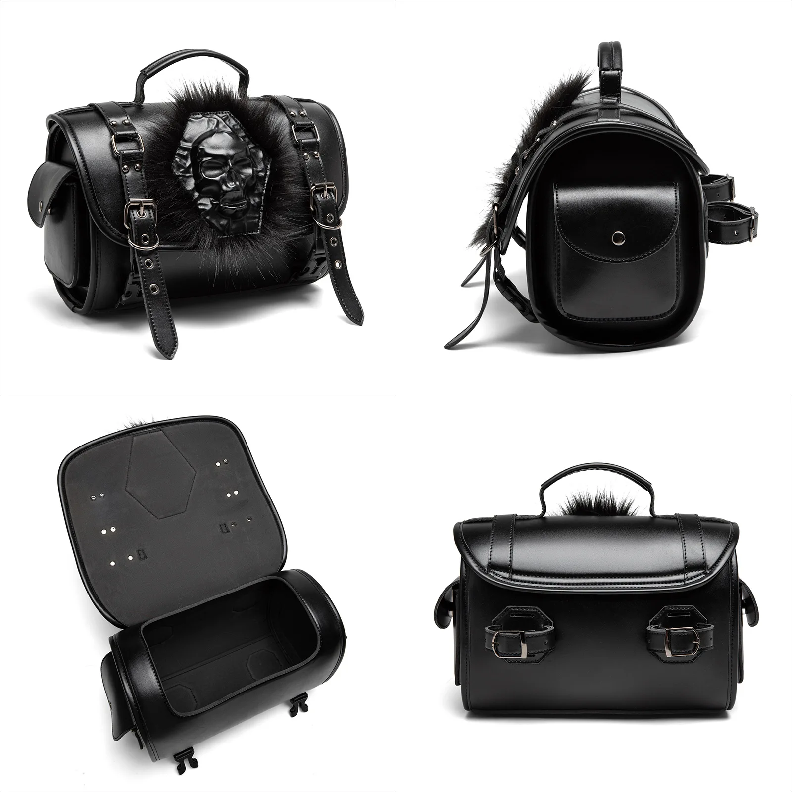 Niche Design Heavy-Duty Knight Tool Bag Motorcycle Travel Equipment Waterproof PU Leather Side Hanging Bag embossing Skull Head