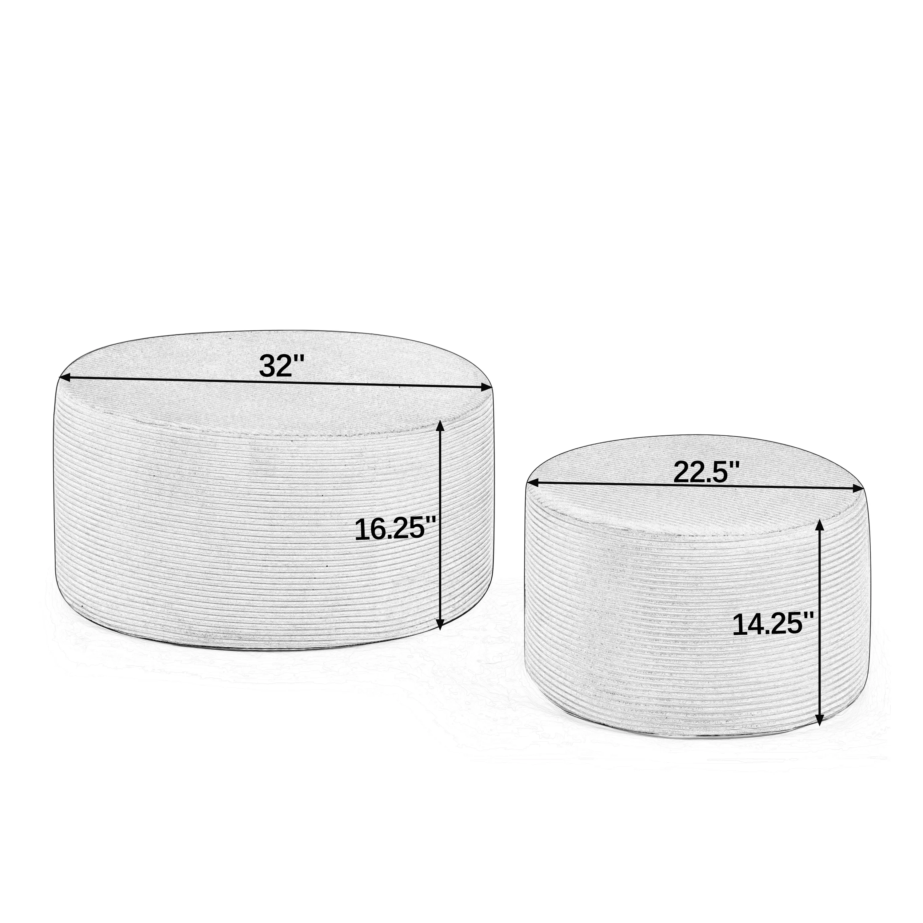 2 Size Round Pouf Ottoman Set Cylindrical Corduroy Foot Stool Multi Scene Extra Seat Side Table For Living Room Bedroom Boho Minimalist Home Decor Lightweight High Elastic Filling Floor Stools