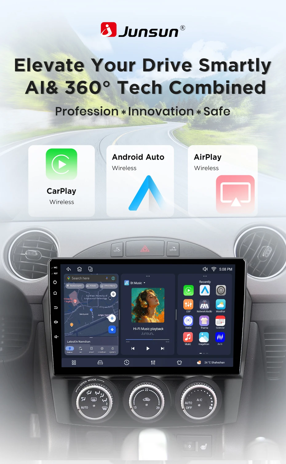 Junsun Android 15 Auto-Intelligenzsysteme für Mazda MX-5 CX5 III 3 NC 2005-2015 AI Wireless CarPlay für Apple Auto 9" IPS – Detail 2