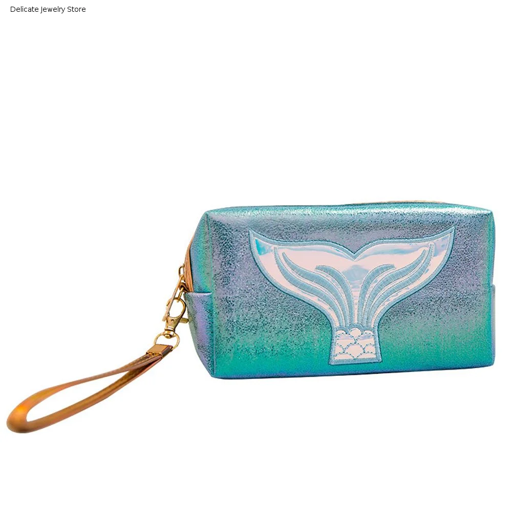 Travel Necessary PU Leather Cute Waterproof Mermaid Pattern Makeup Bag Storage Bag Cosmetic Bag Laser Bag