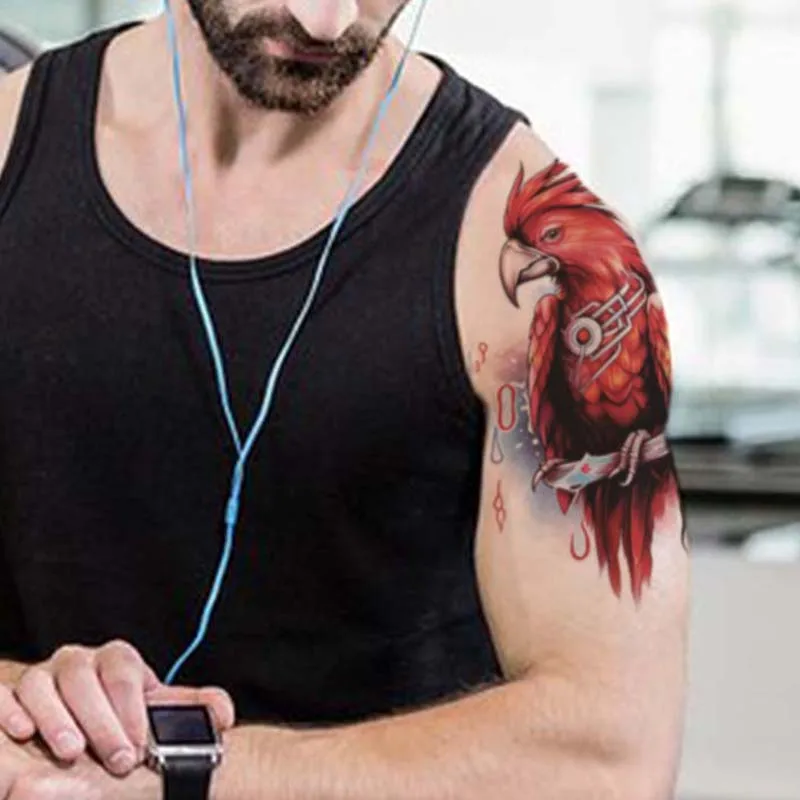 Long-lasting waterproof temporary tattoo stickers simulated non-reflective colorful rooster pattern men's arm fake tattoos