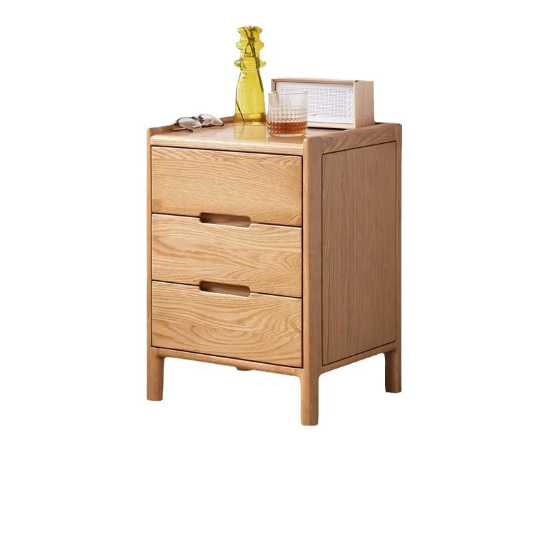 

Solid wood bedside table Nordic bedroom small apartment household storage modern simple locker oak three-draw bedside cabinet