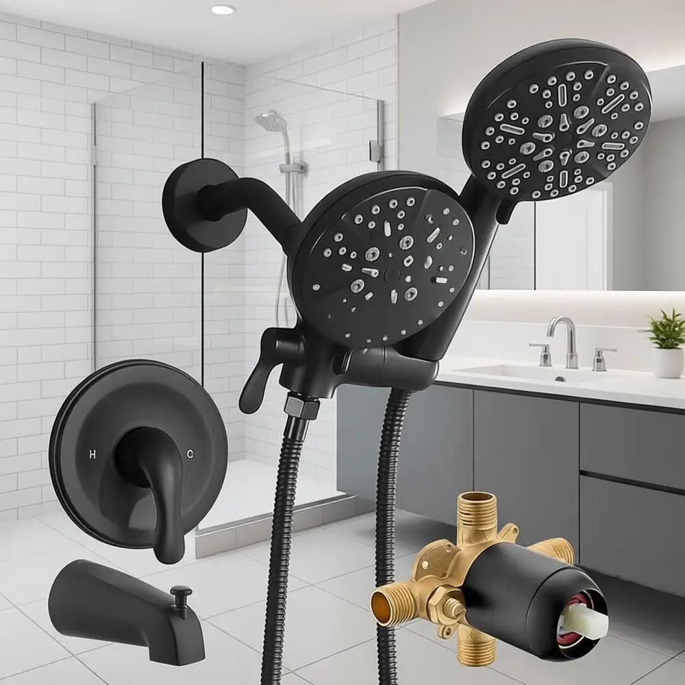 Shower Faucet Set with Tub Spout - Tub and Shower Combo | Dual 2 in 1 Shower System with Handheld Shower | 3-way Water Diverter