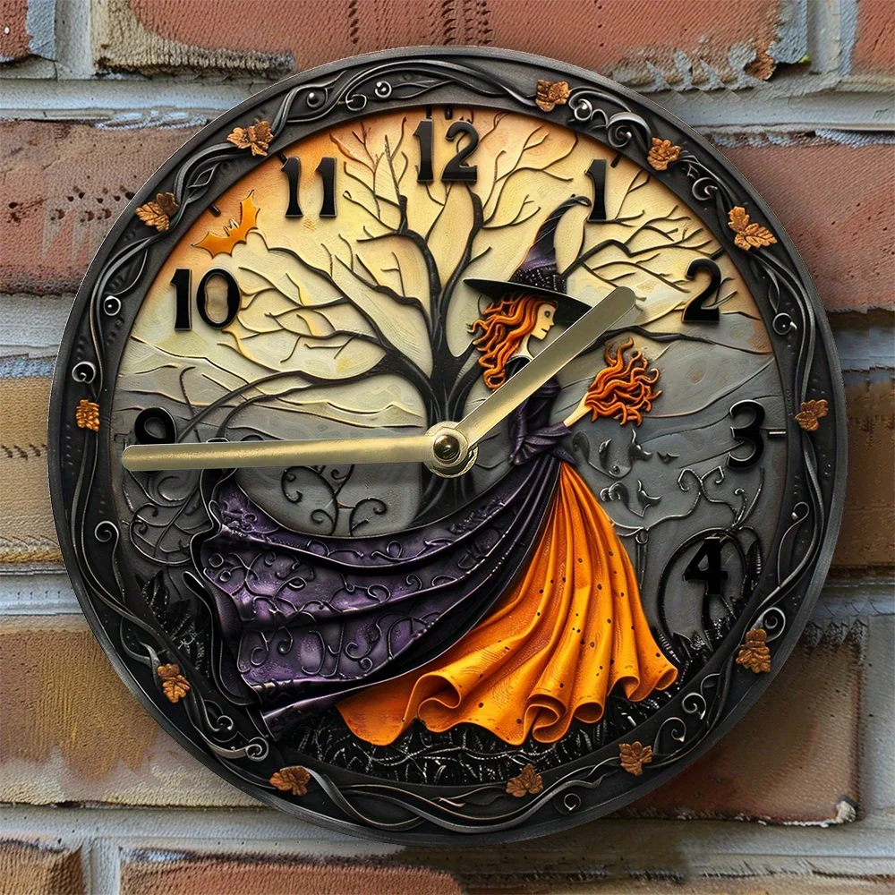 

"Timecrafted Beauty" Silent Aluminum Wall Clock With Witch Theme - Perfect For Office & Graduation Decor, Diy Craft