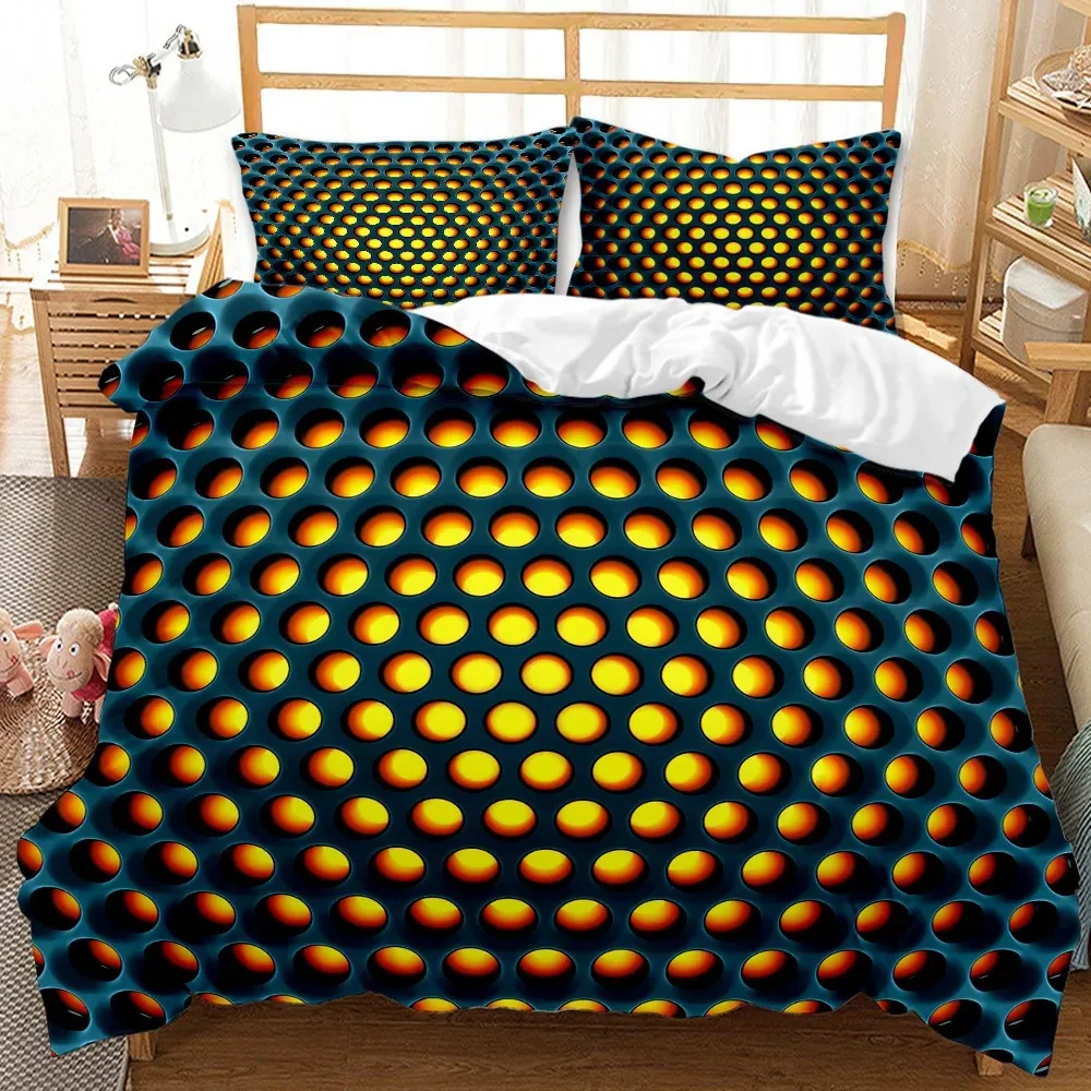 3D Geometric Patterns Printed Softly Bedding Set Stereoscopic Dense Hole Warmly Queen King Size 23pcs Polyester Duvet Cover