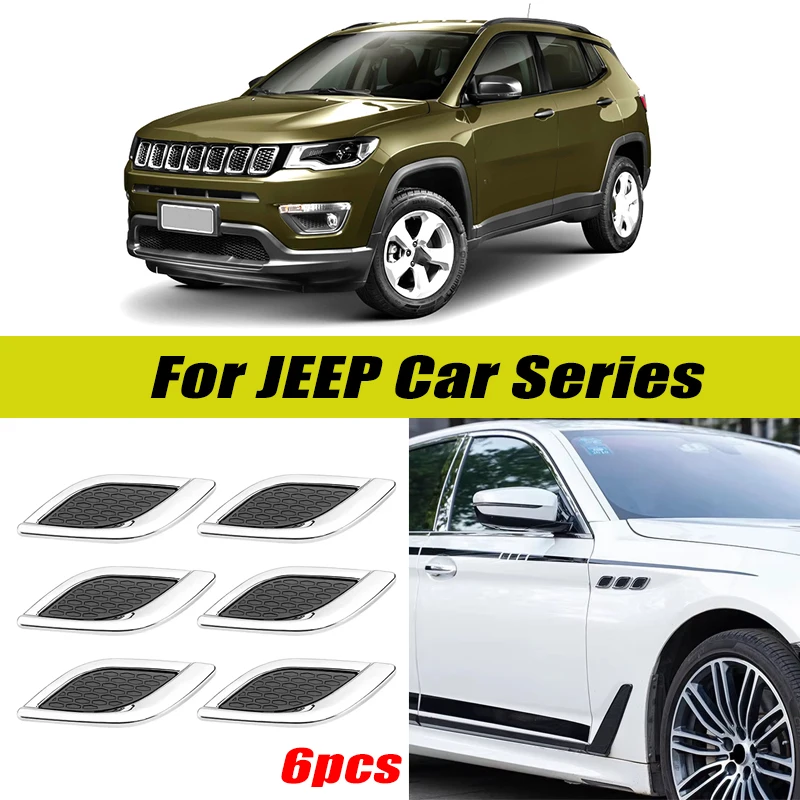 6Pcs Chrome / Black 3D Car Side Fender Air Vent Hood Scoop Outlet Cover Decorative Trim For JEEP Car Series