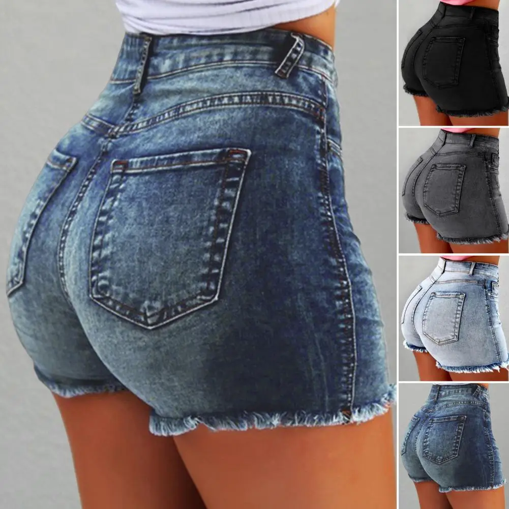 Damen Shorts High Taille Distressed Damen Shorts mit Butt-Lifting Design Retro gewaschen einfarbig Sommer kurze Hosen für lässig