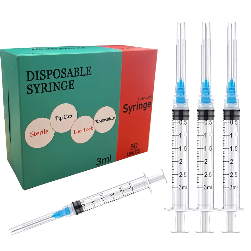 50pcs 3ml Disposable Luer Lock Syringes with 22G 23G Stainless Needle For Pet Farm Animal Scientific Labs Industrial Adhesive