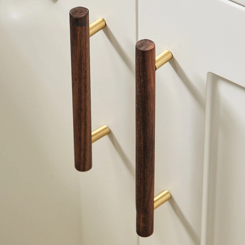High End Walnut Wood Drawer Handles Japanese Style Solid Wood Cabinet Pulls for Kids Furniture