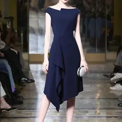 Elegant Sexy Asymmetrical Ruffle Women Princess Solid Dress