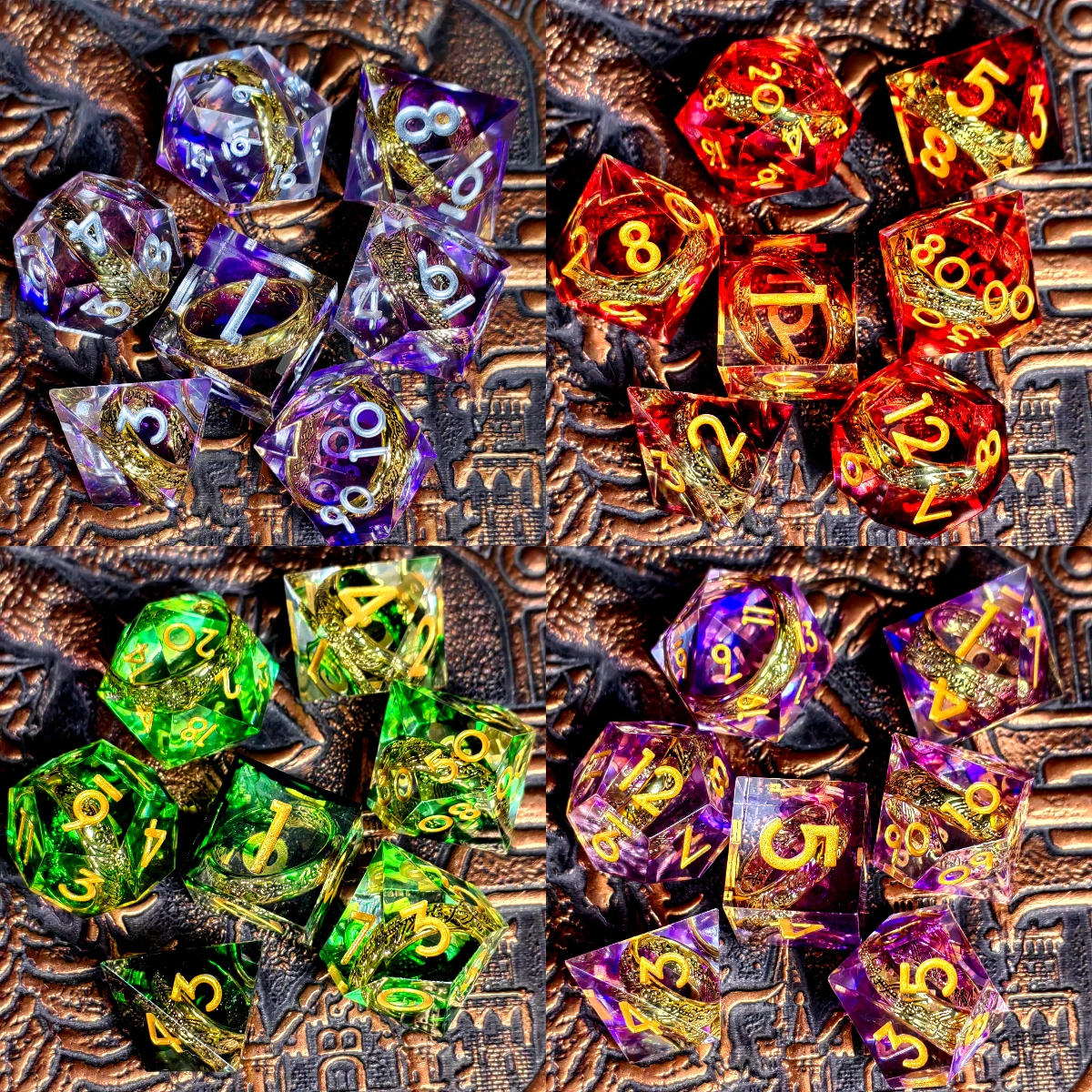 DnD Dice Set - 7pc Resin Polyhedral Dice with Dragon Ring Core, Emerald Green D&D Dice for RPG Games