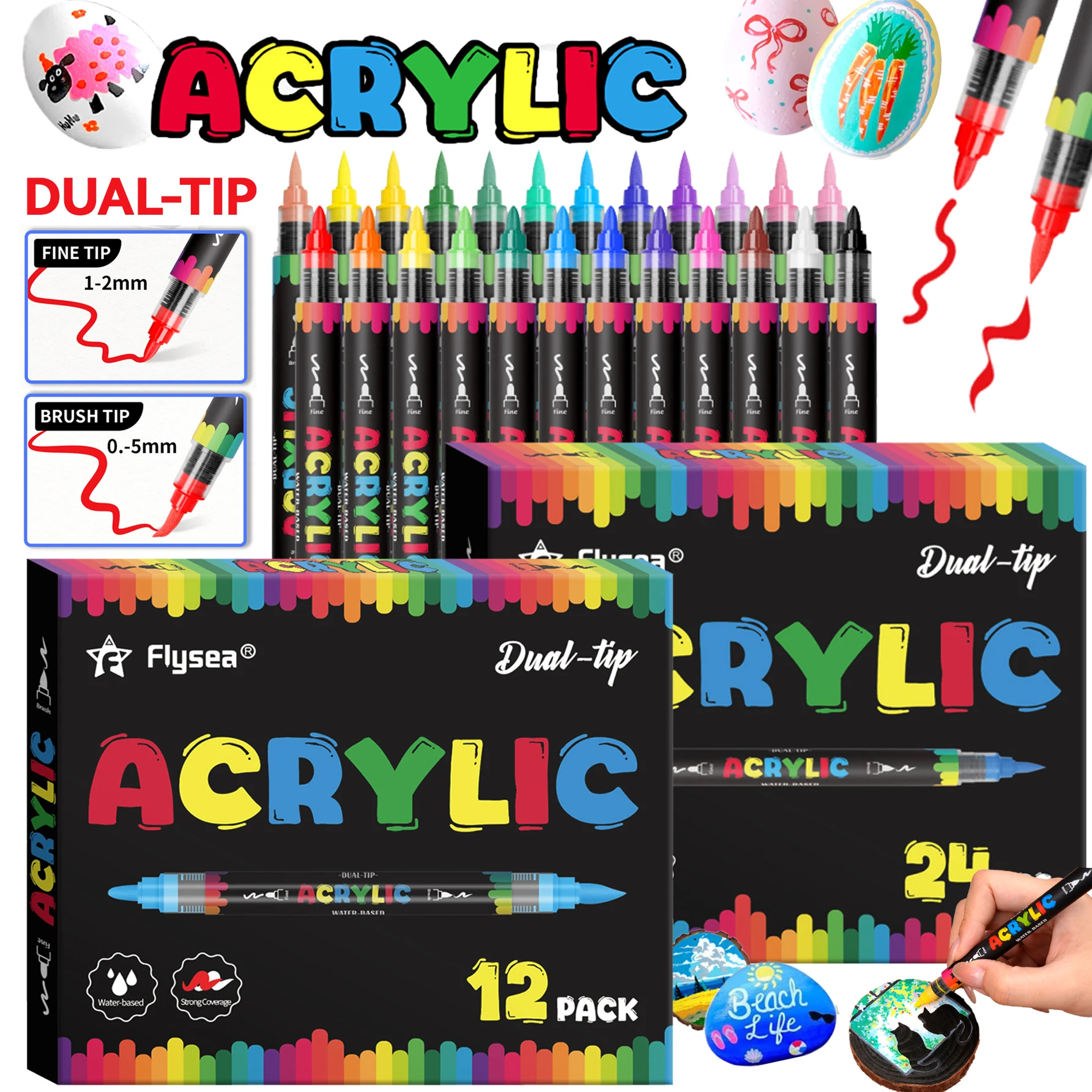 

12/24 Double-Ended Acrylic Markers, Colorful Acrylic Markers Suitable for Canvas, Wood, Glass, Ceramic, Fabric Painting, DIY Crafts, Art Supplies, Student Gifts, Back-To-School Season & Teacher's Day Gifts