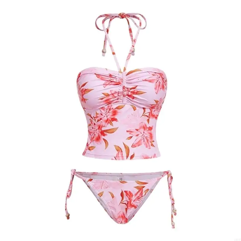 Stylish Halterneck Two Piece Swimsuit With Flower Design Quick Dry Fabric 
