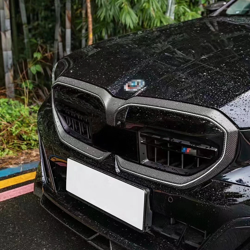 For BMW 5 Series G60 2024up Real Carbon Fiber Car Front Grille Cover Trim Molding Insert Garnish Protector Add on type