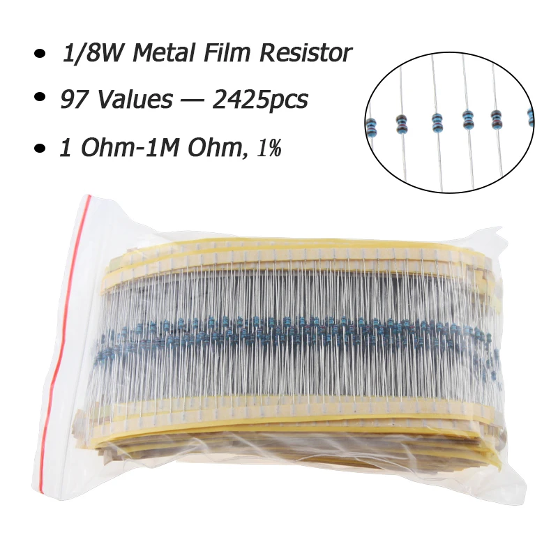 

97 значений резистор 1/8 Вт, 2425 шт. от 1 Ом до 1 м Ом, 1%, комплект металлопленочных резисторов