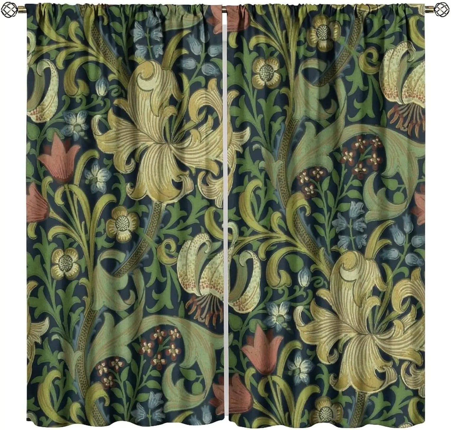 

William Morris Vintage Floral Blackout Curtains, William Morris Rustic Boho Flowers Window Drapes, for Living Room Bedroom 42" W