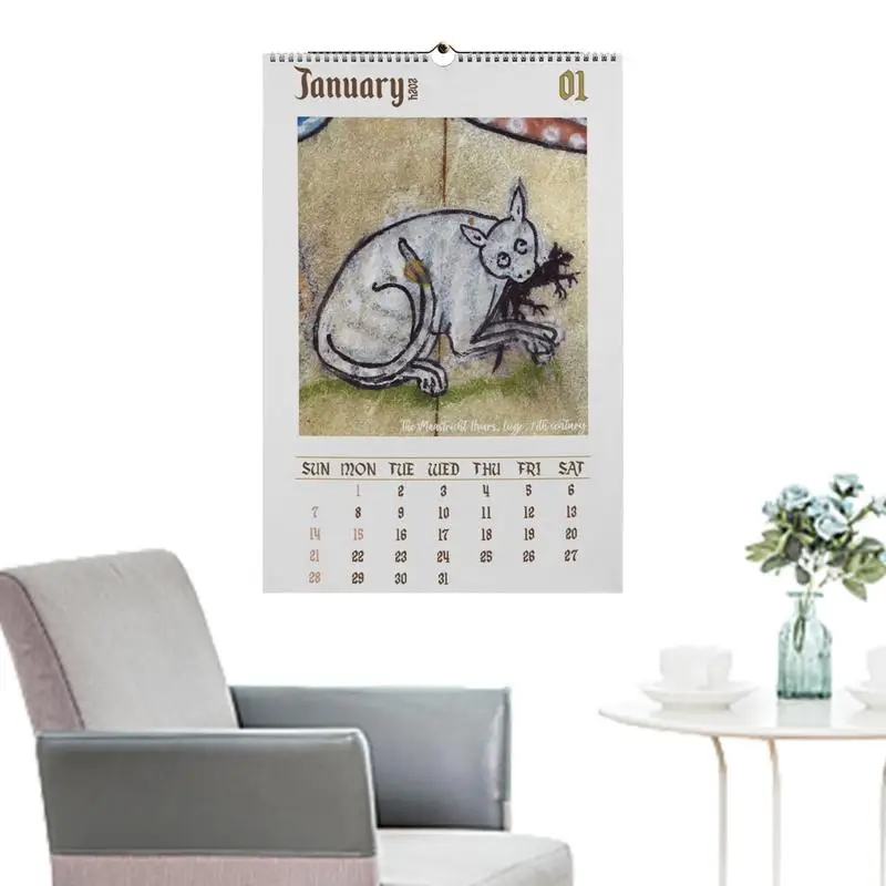 Medieval Cat Wall Calendar 12-Month Wall Calendar 2024 With Medieval Cats Pictures Home Decorations Cat Calendars For Living