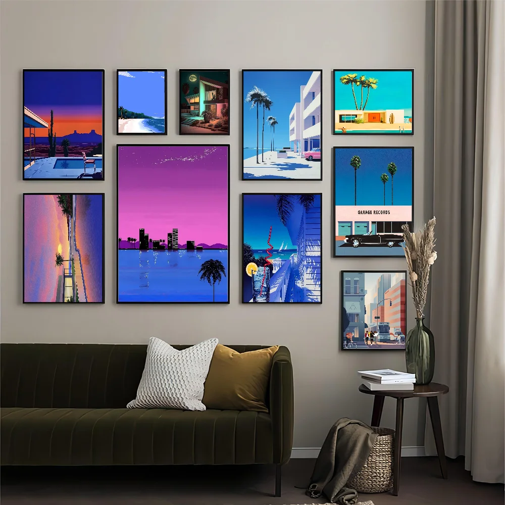 

Hiroshi Nagai Vaporwave Japan Beach City Summer Classic Vintage Posters Whitepaper Prints Posters Artwork Kawaii Room Decor