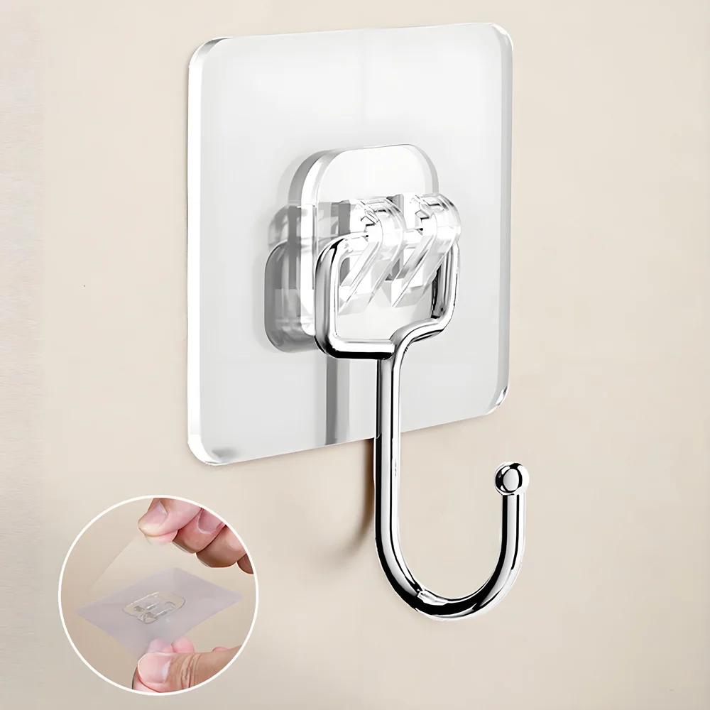 Hook, No Drill Transparent Adhesive Hooks Heavy Duty Wall Hanging Hooks Reusable Removable Sticky Hooks for Kitchen Home