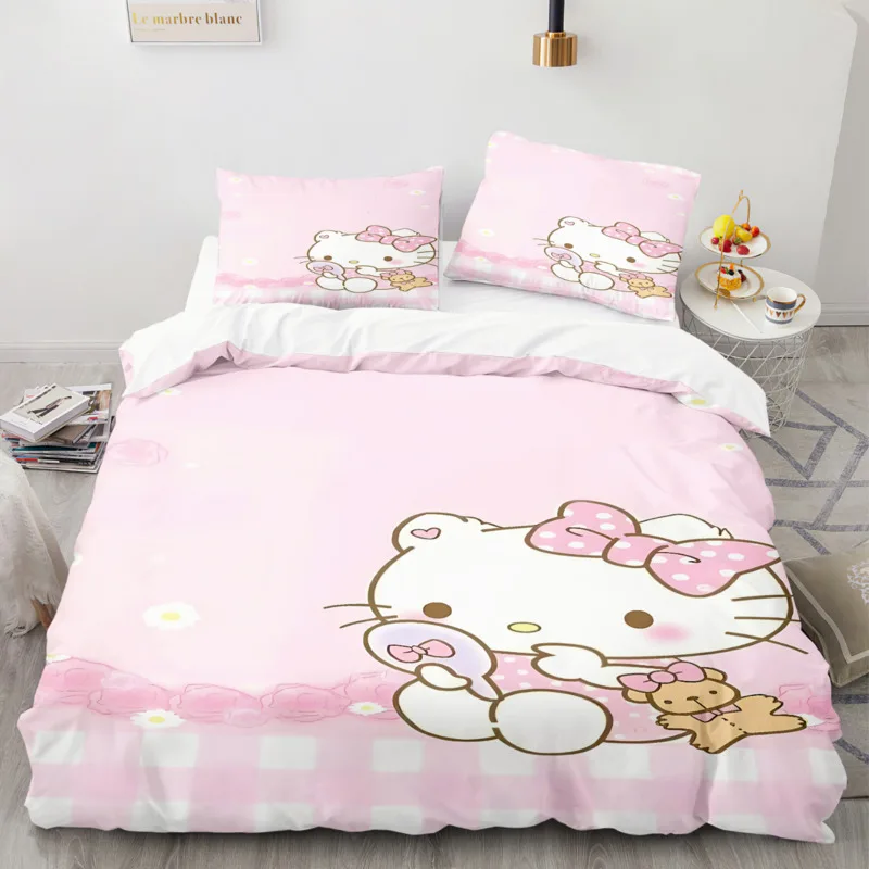 Cartoon Anime Sanrio powłoczki Hello Kitty Kuromi Melody kołdra kołdra pokrywa poszewka Kawaii dla dziewcząt dzieci królowa łóżko King-size zestaw