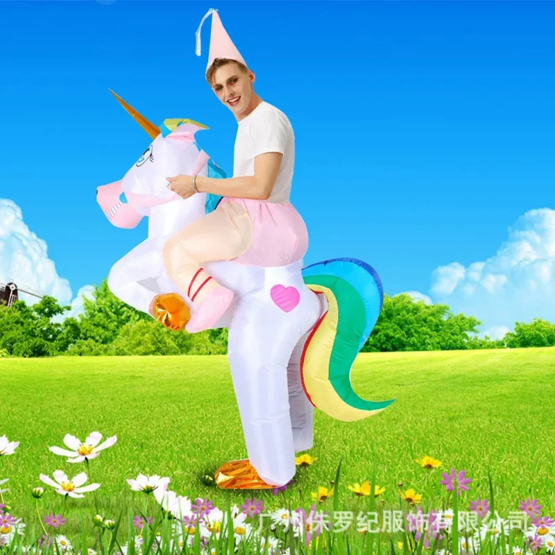 Coslan Cosplay Unicorn Costume Inflatable Unicorn Mascot  Anime Party Cosplay Ride-On Unicorn Costume for Adult Kids Birthday Gi