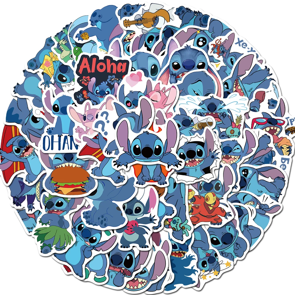 50pcs Cute Disney Cartoon Stitch Stickers for Kids Kawaii Anime Decals Graffiti Laptop Skateboard Phone Sticker Toys