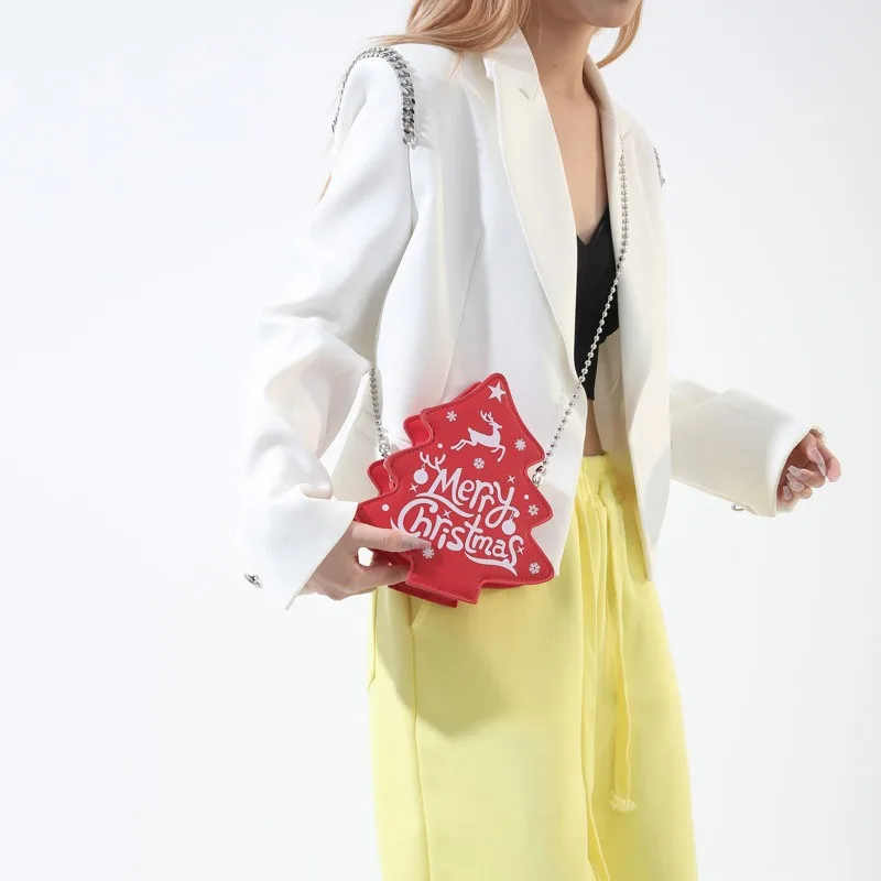 Neue personalisierte Weihnachtsbaumtasche in trendiger, vielseitiger Umhängetasche mit Kette, Umhängetasche, speziell geformte Brieftasche