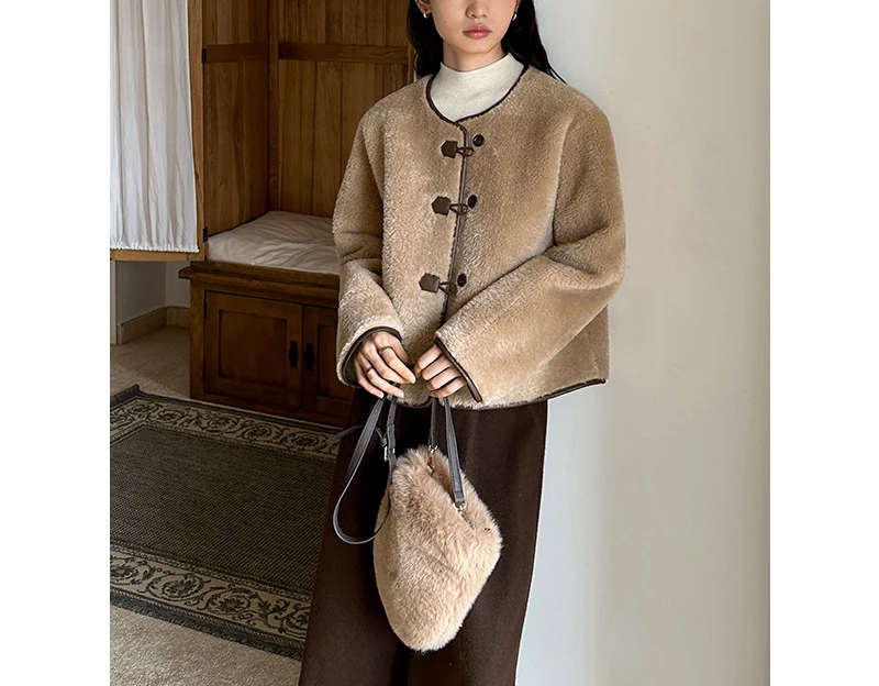 

Versatile Short Fur One Piece Jacket for Women Winter New Round Neck Classic Fashion Warm Coat