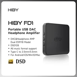 HiBy FD1 tipo C USB DAC amplificador de auriculares decodificador Audio HiFi DSD128 MQA para reproductor de música MP3 Win10 Android iOS Mac tarjeta de sonido