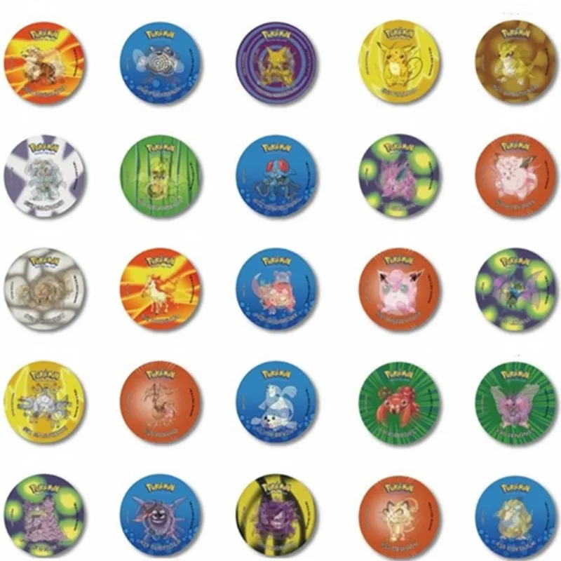 27/56Pcs Children's Battle Card A Variety of Gameplay Collection Kawaii Pikachu Flash 3D Round Card Initial Pokemon Tazos