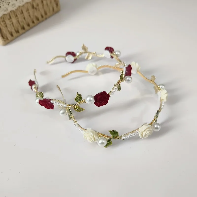 Luxurious Elegant Rose Vine Headband Headband For Women Sweet Bride Flower Head Hoop Hair Clip Wedding Hair Accessories