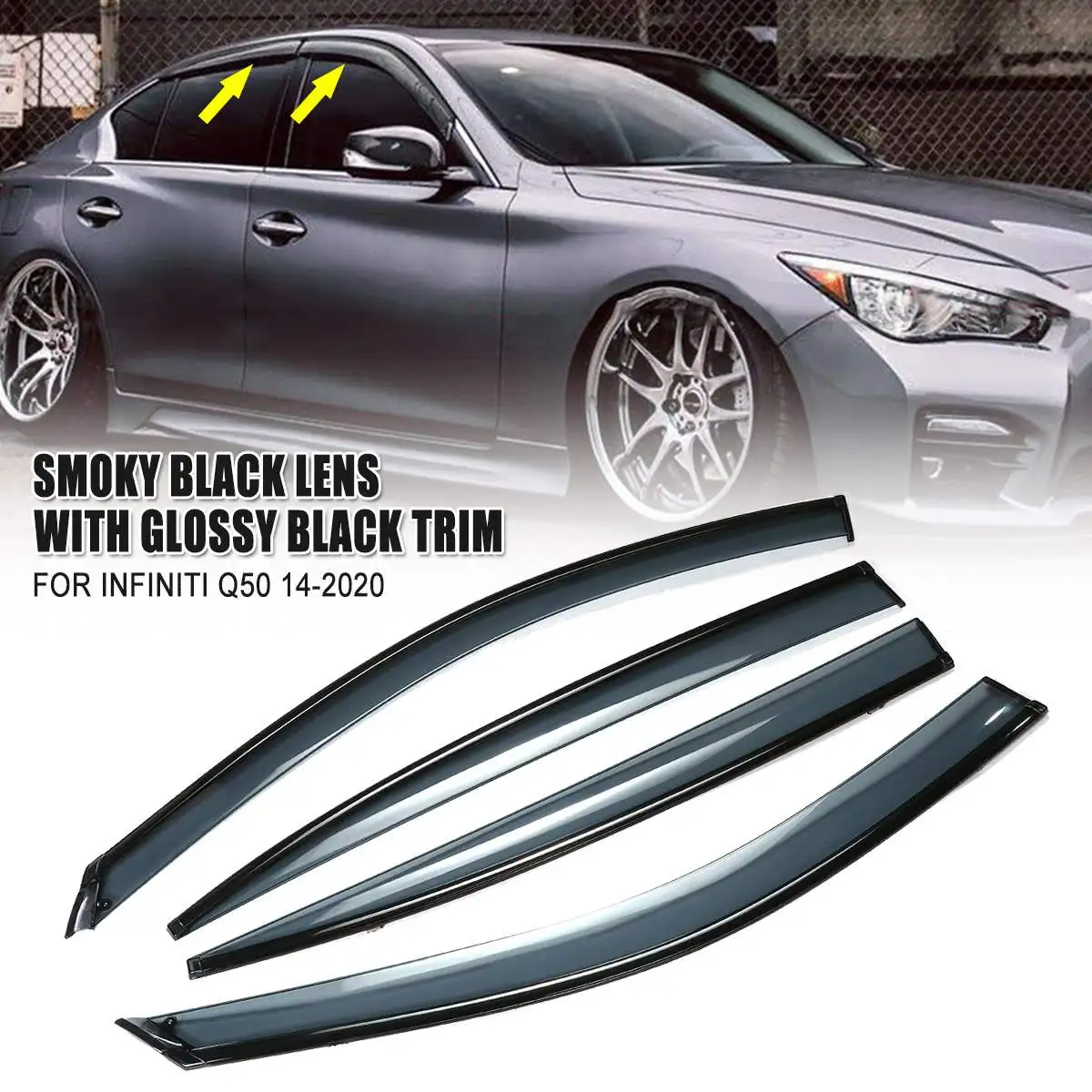 4 sztuk Weathershields samochodów boczna szyba deflektor okno Visor Vent dla Infiniti Q50 Q50S 2014-2020 osłony przeciwwiatrowe osłony przeciwdeszczowe