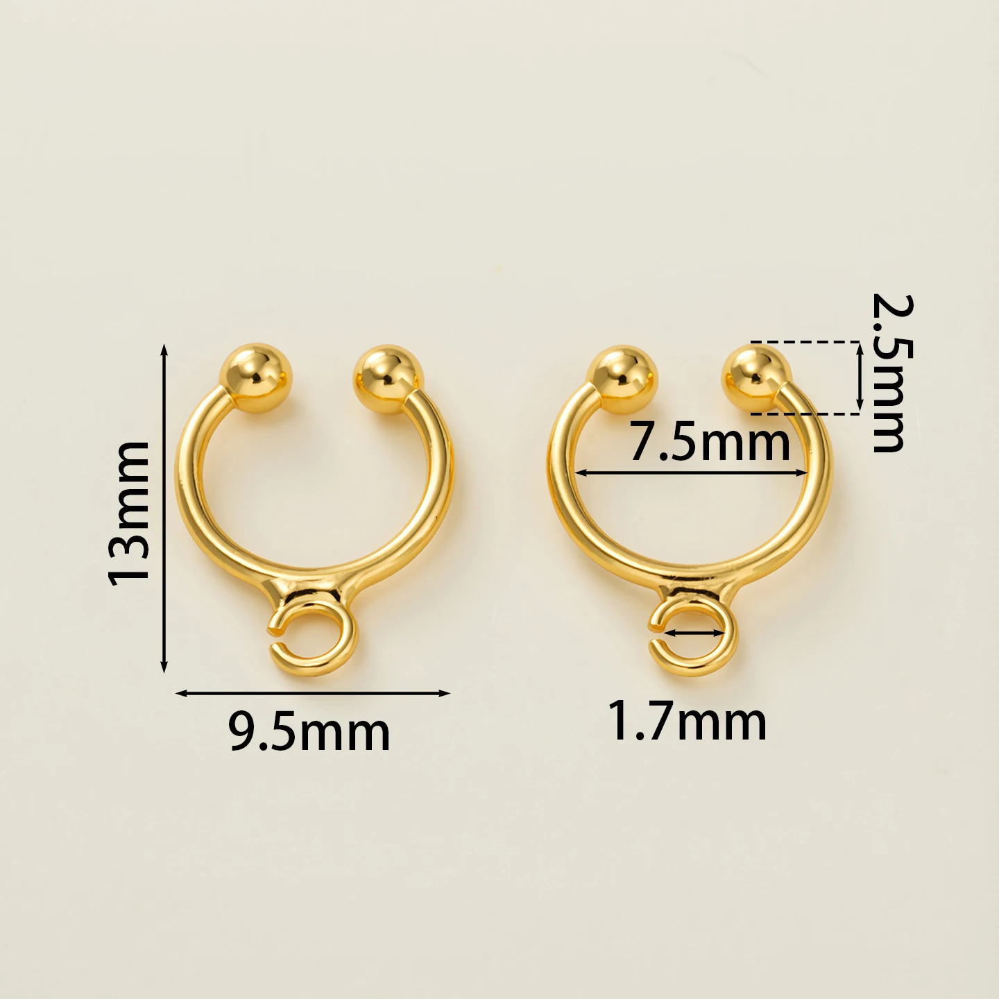 5Piece/Pack14/18K Gold Color Plated Copper Round Ball Earrings Clips for DIY Bracelets Necklace Jewelry Making Accessories