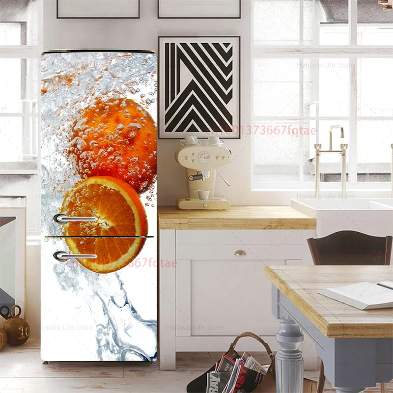 Abstract Feather Fridge Door Art Mural Sticker Leaves Design Wallpaper Kitchen Waterproof Fresh Fruit Poster Refrigerator Decals