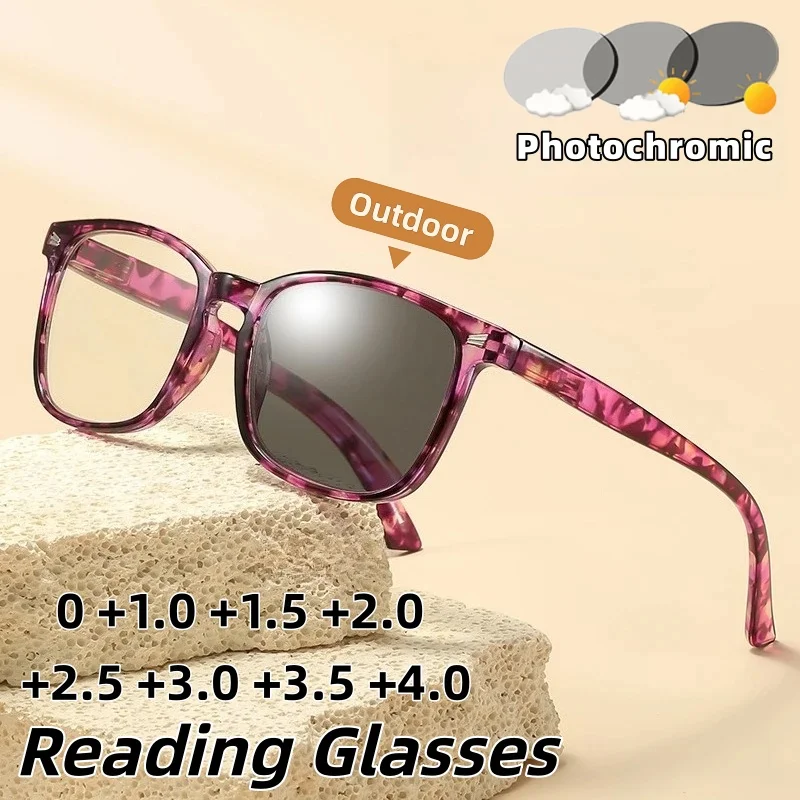 

Stylish Patterned Photochromic Reading Glasses High-Definition Ultra-Lightweight Anti Blue Light Presbyopia Eyewear 0 To +4.0