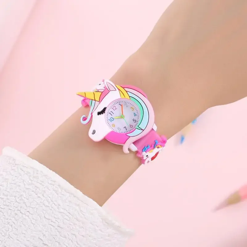 Montre à quartz avec bracelet en silicone pour enfants, arc-en-ciel, nuage imprimé, dessin animé mignon, garçons, filles, nouveau, 2024