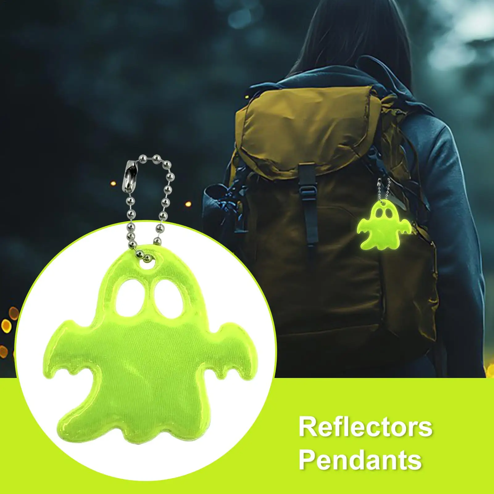 20 قطعة حقيبة الظهر العاكسة قلادة مقاوم للماء عاكس السلامة شبح قلادة خفيفة الوزن حقيبة حلية سلسلة مفاتيح السلامة
